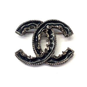 CHANEL Black Logo Brooch
